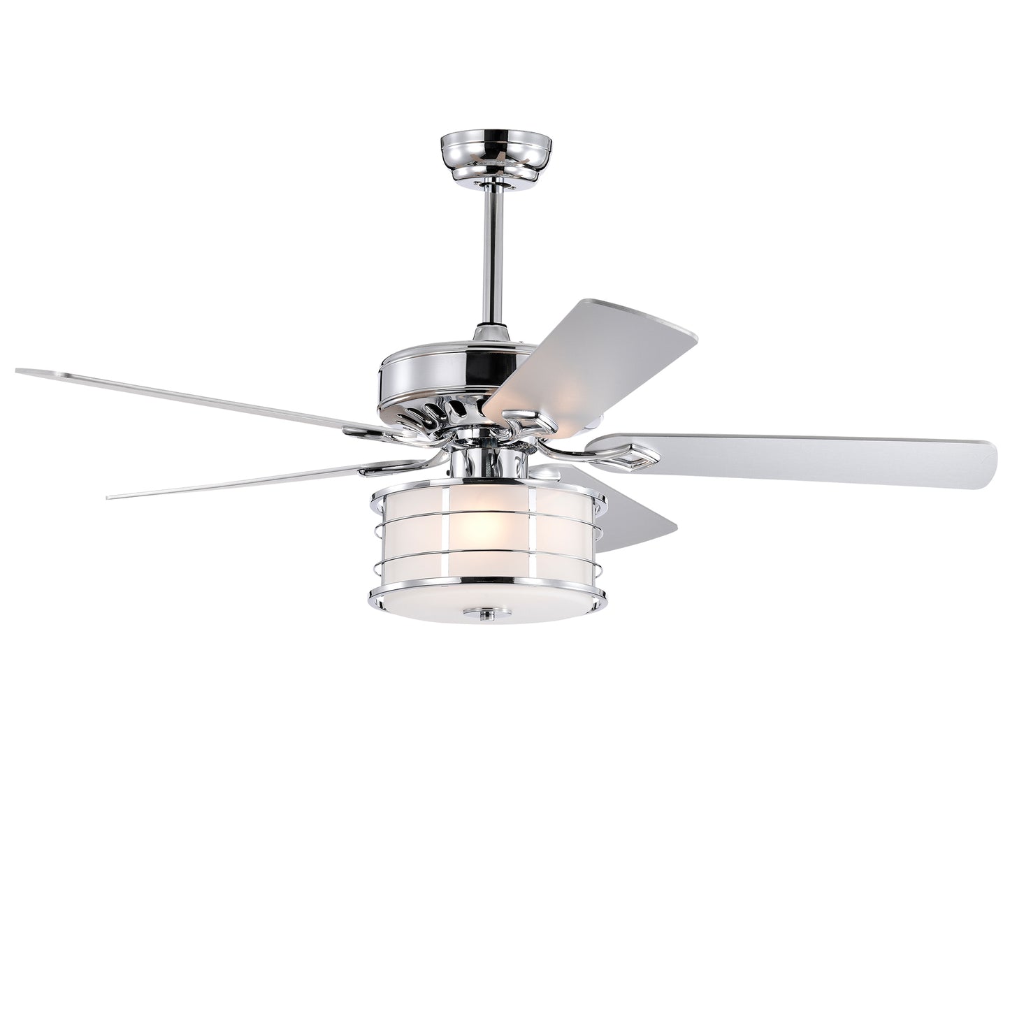 52" Chrome Drum Shade LED Ceiling Fan with 3 Lights & Remote - Rustic Farmhouse Meets Modern Glam