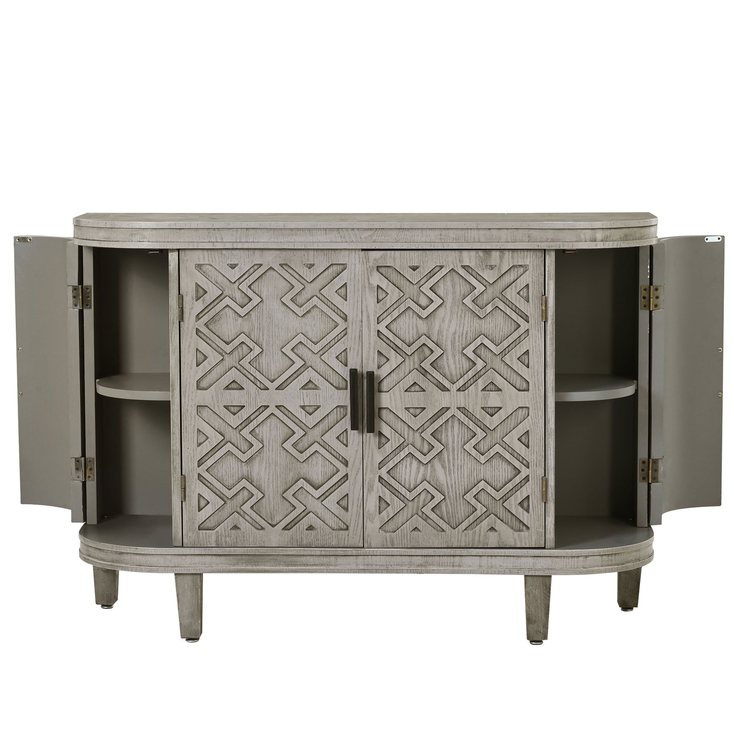 U-Style Accent Storage Cabinet Sideboard Wooden Cabinet with Antique Pattern Doors for Hallway, Entryway, Living Room