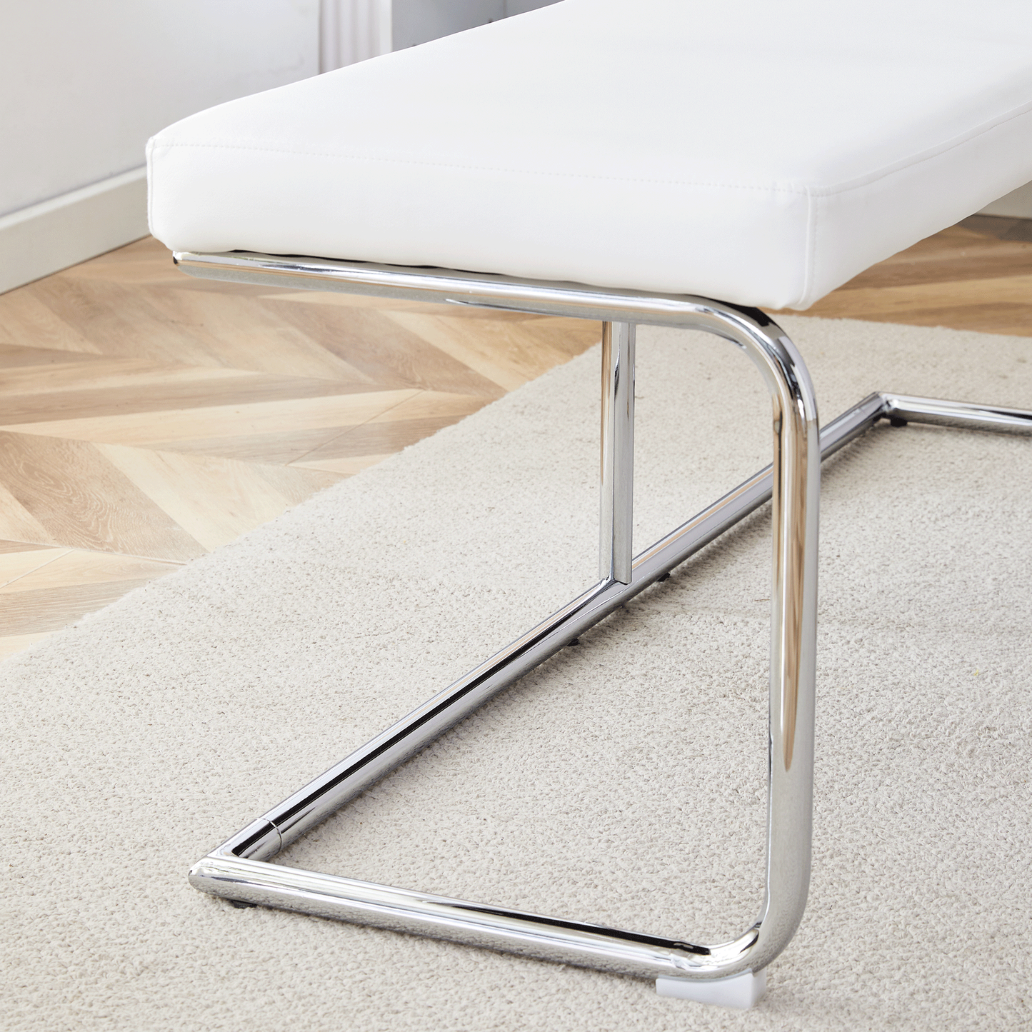 Versatile White Shoe Changing Stool with Silver Metal Legs Multi-Purpose for Entryway and Bedroom