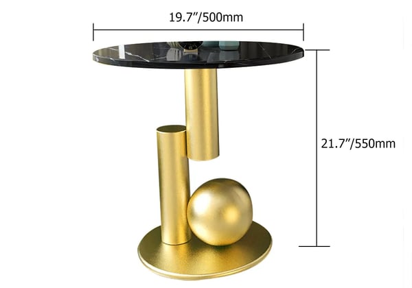 Modern Black End Table Round Marble Stone Top with Abstract Metal Base