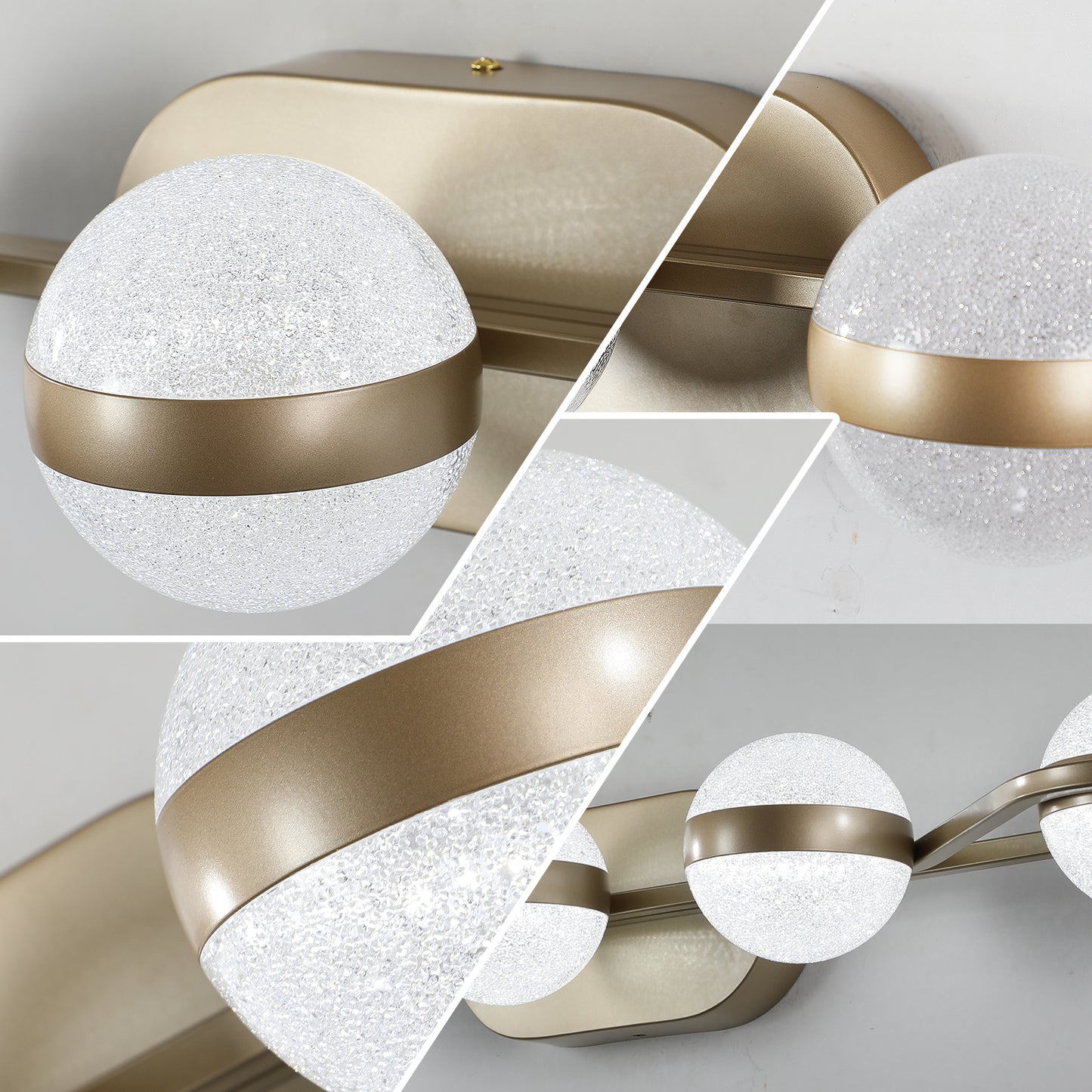 Champagne Gold Bathroom Vanity Light - 5-Bulb LED Wall Mounted Decorative Lighting with Frosted Glass Shades