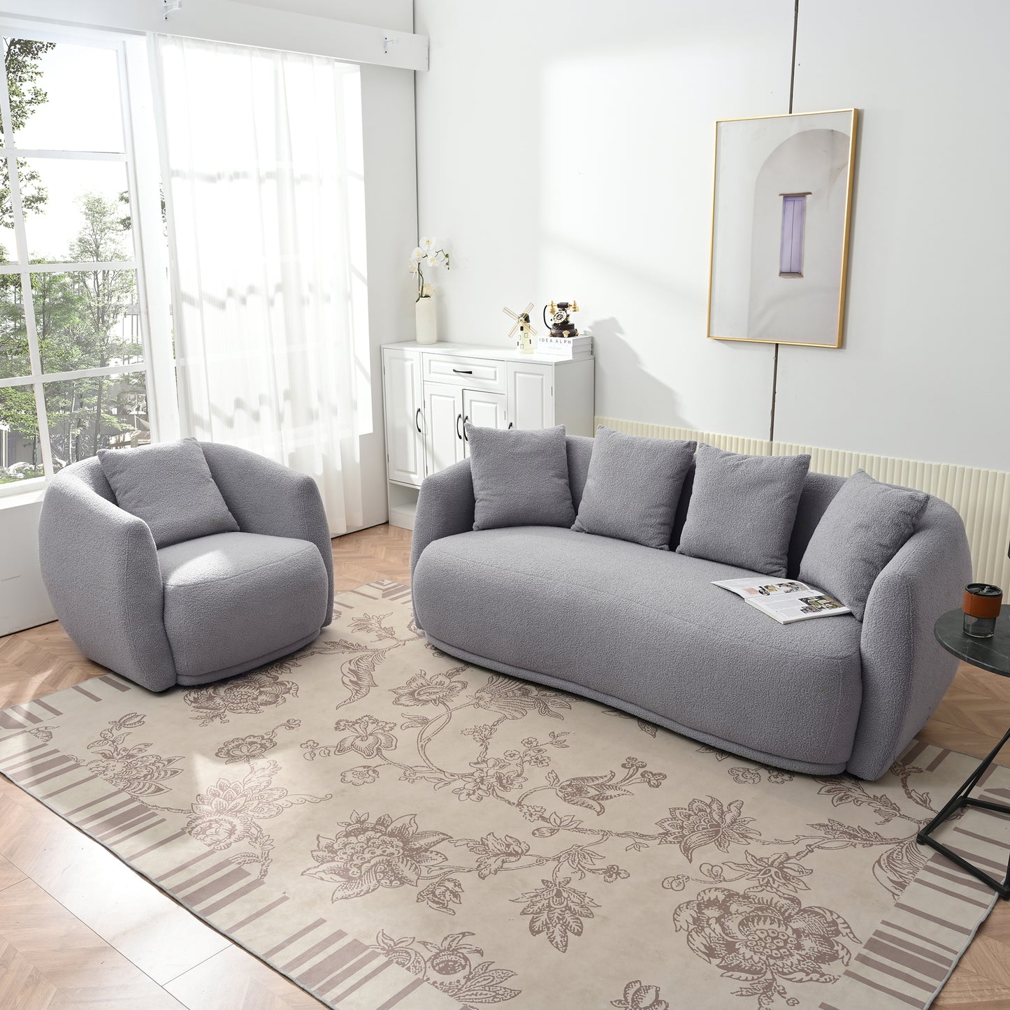 U_Style Upholstered Sofa Set,Modern Arm Chair for Living Room and Bedroom,with 5 Pillows