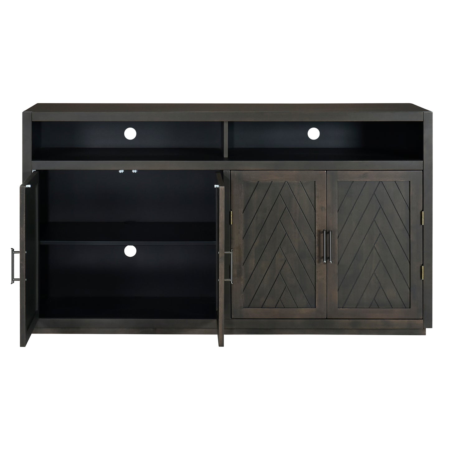 TREXM 4-door Classic Sideboard with Open Storage and Adjustable Shelves Perfect for kitchens,  living rooms (Grey Brown)