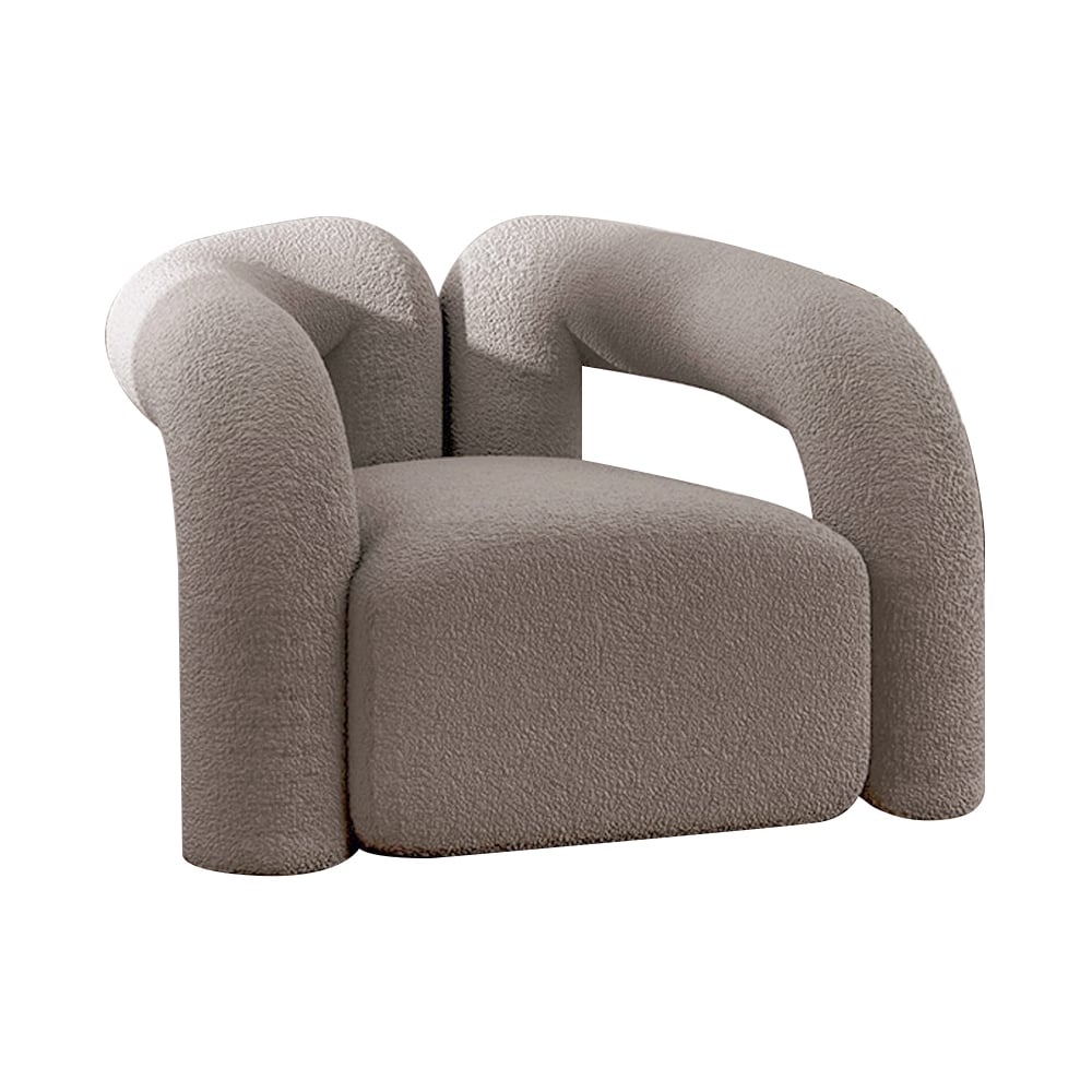 Japandi Gray Boucle Accent Chair Shaggy Armchair for Living Room