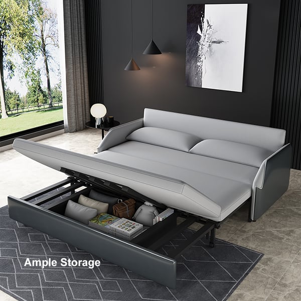 77 Inches Modern Gray Convertible Storage Full Sleeper Sofa Leath-Aire Upholstery