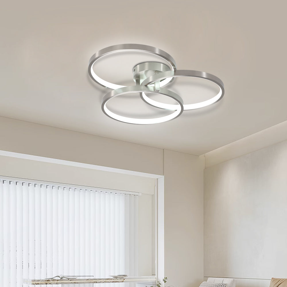 Contemporary Three-Ring Semi-Flush Mount Ceiling Lamp with Ambient Inner Lighting