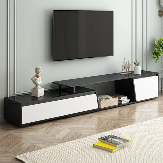 U-Can Modern, Minimalist Rectangle Extendable TV Stand, TV Cabinet with 2 Drawers and 1 Cabinet for Living Room, Up to 100''