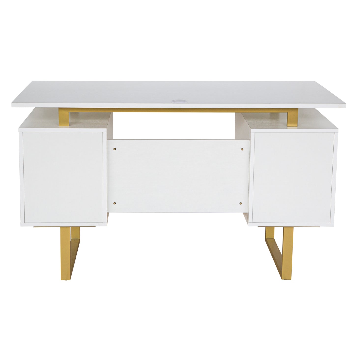 Techni Mobili Bureau blanc et doré pour bureau avec tiroirs et rangement, 51,25 po de largeur