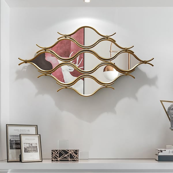 39.4" Glam Irregular Geometric Gold Metal Abstract Wall Mirror for Entryway