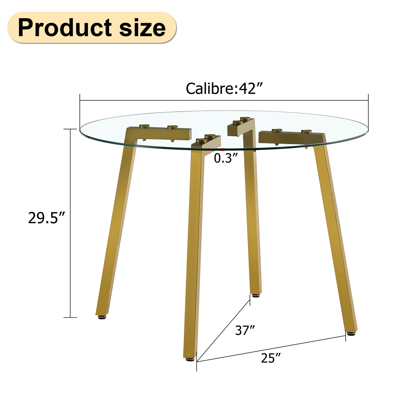 Modern Minimalist Circular Transparent Tempered Glass Table with Golden Metal Legs - Perfect for Kitchen, Dining Room