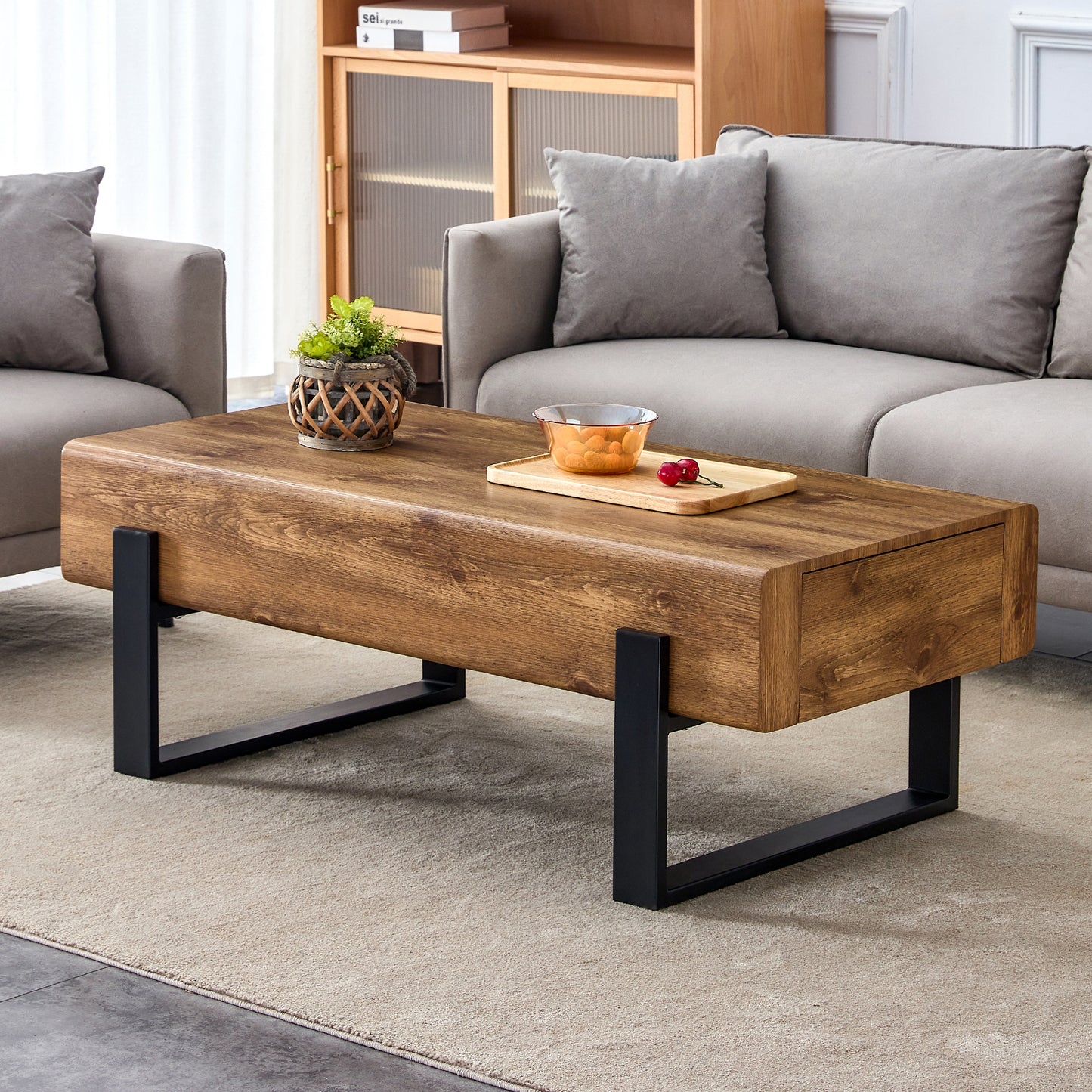 Space-Saving Coffee Table: Vintage MDF with Solid Wood Storage Drawers