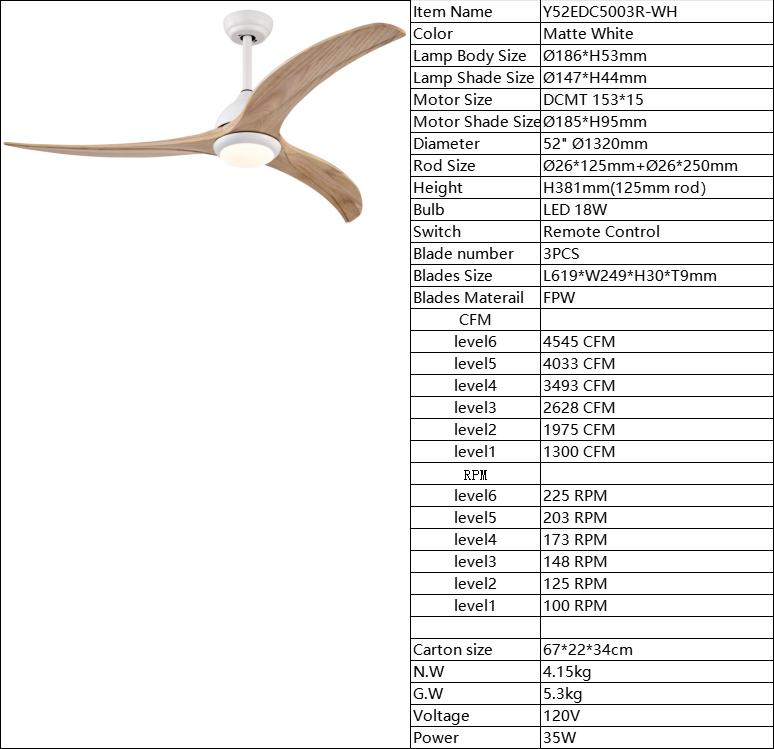 52" Matte White Ceiling Fan with Light & Remote Control - Noiseless Reversible Motor for Indoor/Outdoor Use