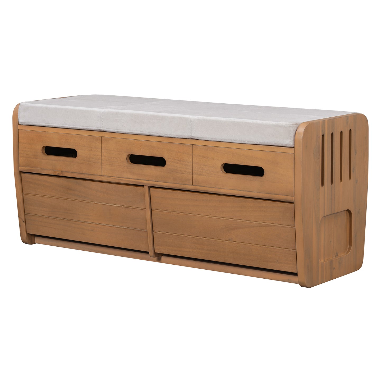 TREXM Rustic Storage Bench with 2 Drawers, Hidden Storage Space, and 3 False Drawers at the Top, Shoe Bench for Living Room, Entryway  (Natural Wood)