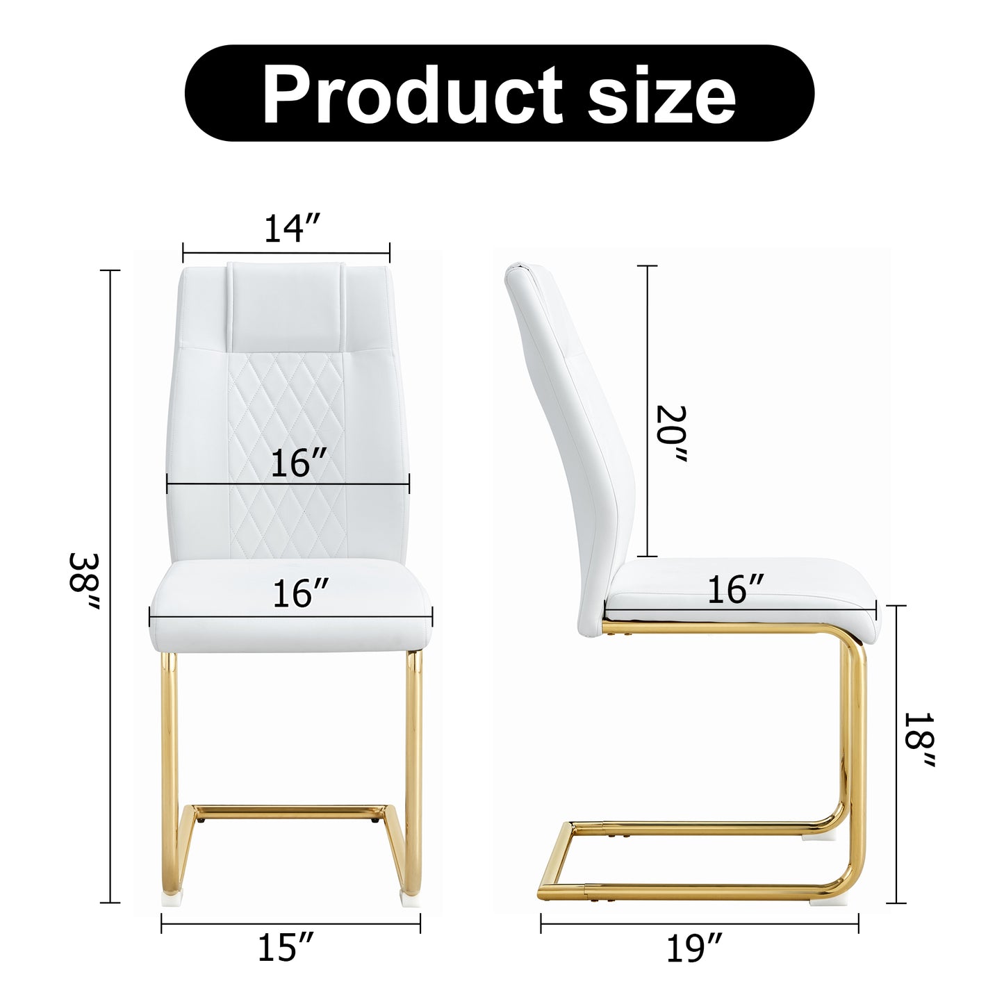 Elegant Golden Leg Cushioned Artificial Leather Dining Chairs Set of 4 (White + PU)