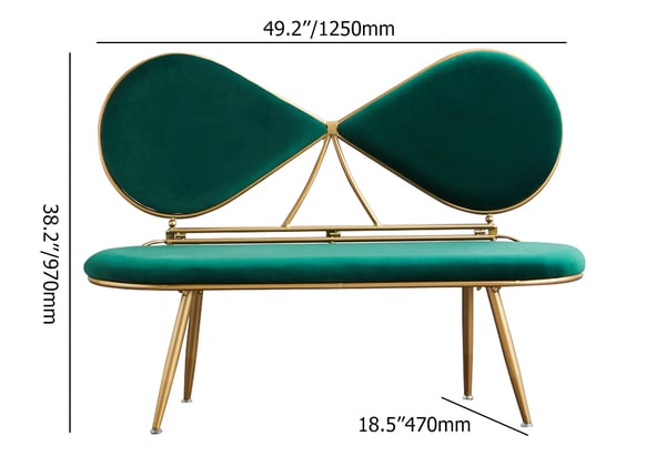 Green 49 Inches Bowknot Loveseat Velvet Upholstered Sofa in Gold Legs