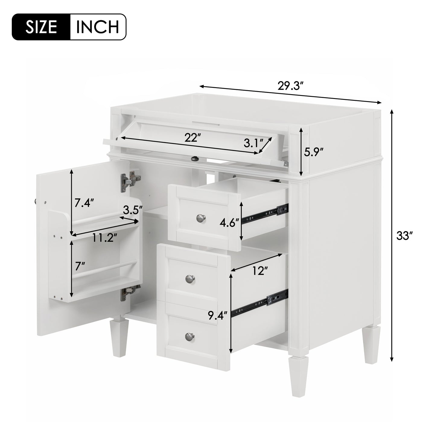 30'' Bathroom Vanity without Top Sink, Modern Bathroom Storage Cabinet with 2 Drawers and a Tip-out Drawer (NOT INCLUDE BASIN)