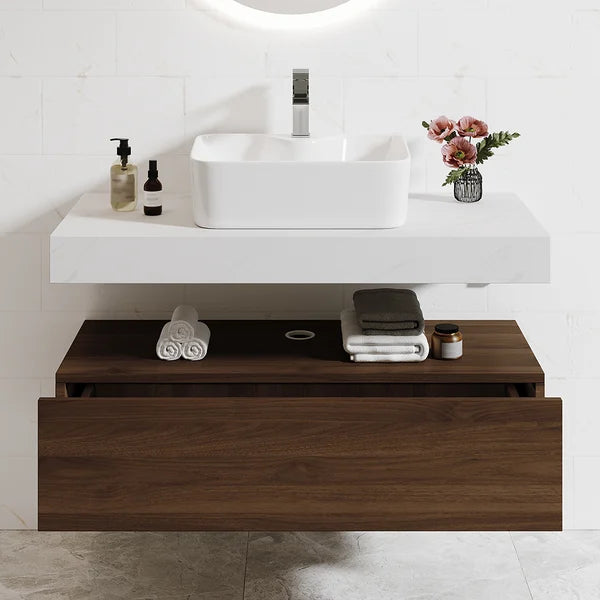 Modern Floating Bathroom Vanity Set With Single Sink White and Walnut
