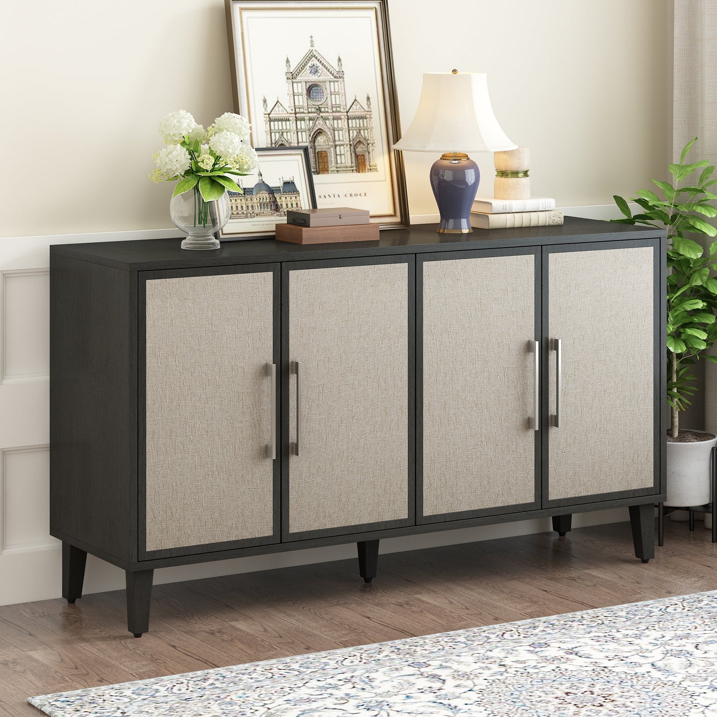 U_Style Light Luxury Style Cabinet with Four Linen Cabinet Doors,Suitable for Living Room,Study Room,Entrance