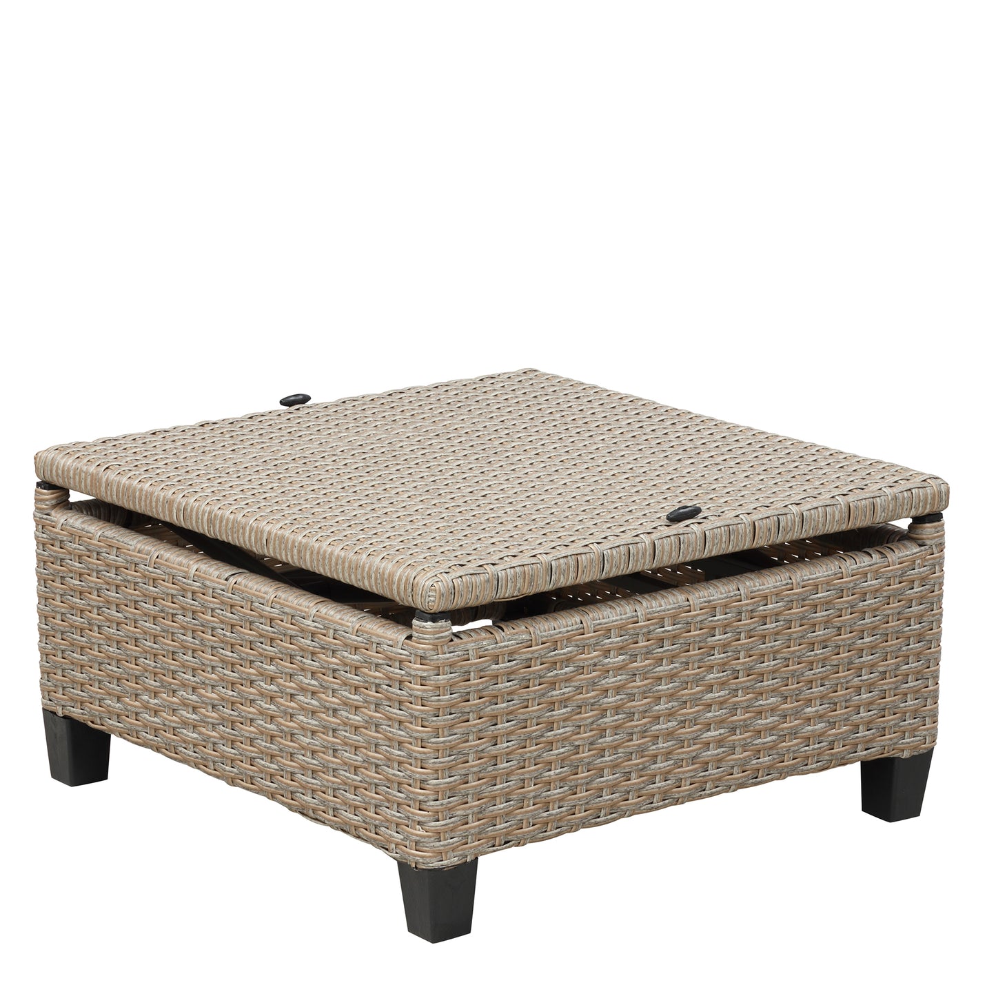 TOPMAX Ensemble de canapé de patio en osier en résine résistant aux UV 4 pièces avec auvent rétractable, coussins et table élévatrice, marron