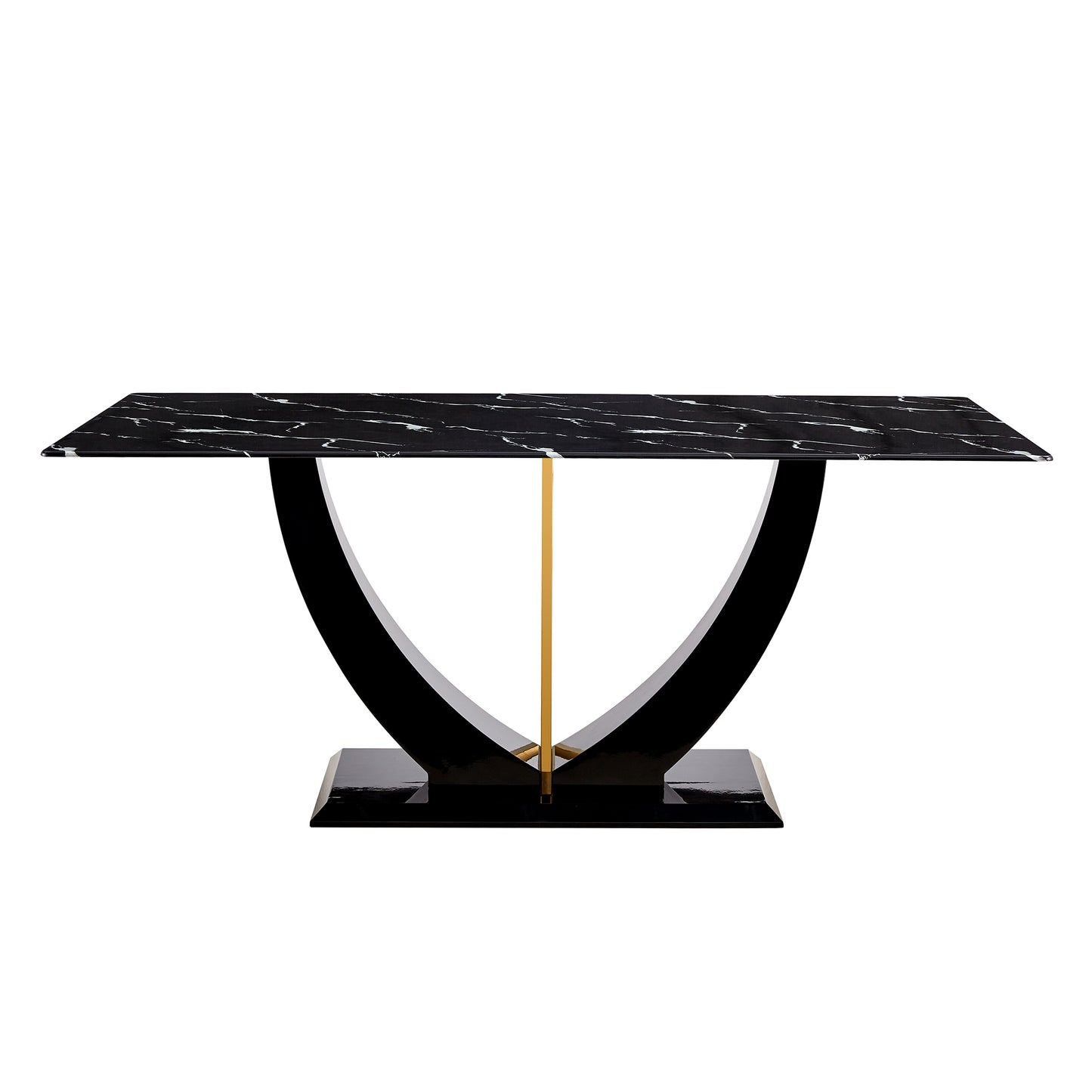 Stylish Rectangular Dining Table with Luxurious Black Imitation Marble Texture - Versatile Desk for Home