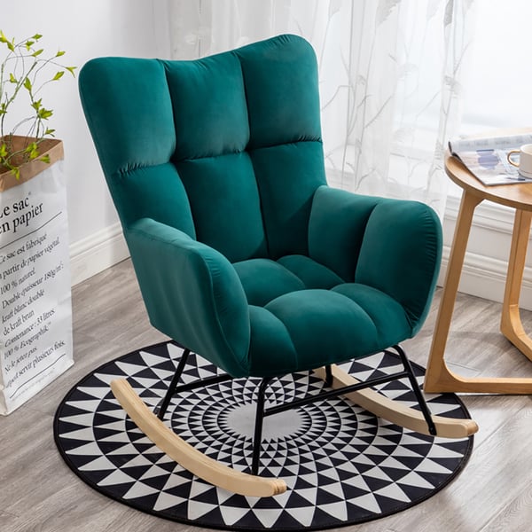 Modern Green Accent Chair with Tufted Upholstered Velvet Rocking