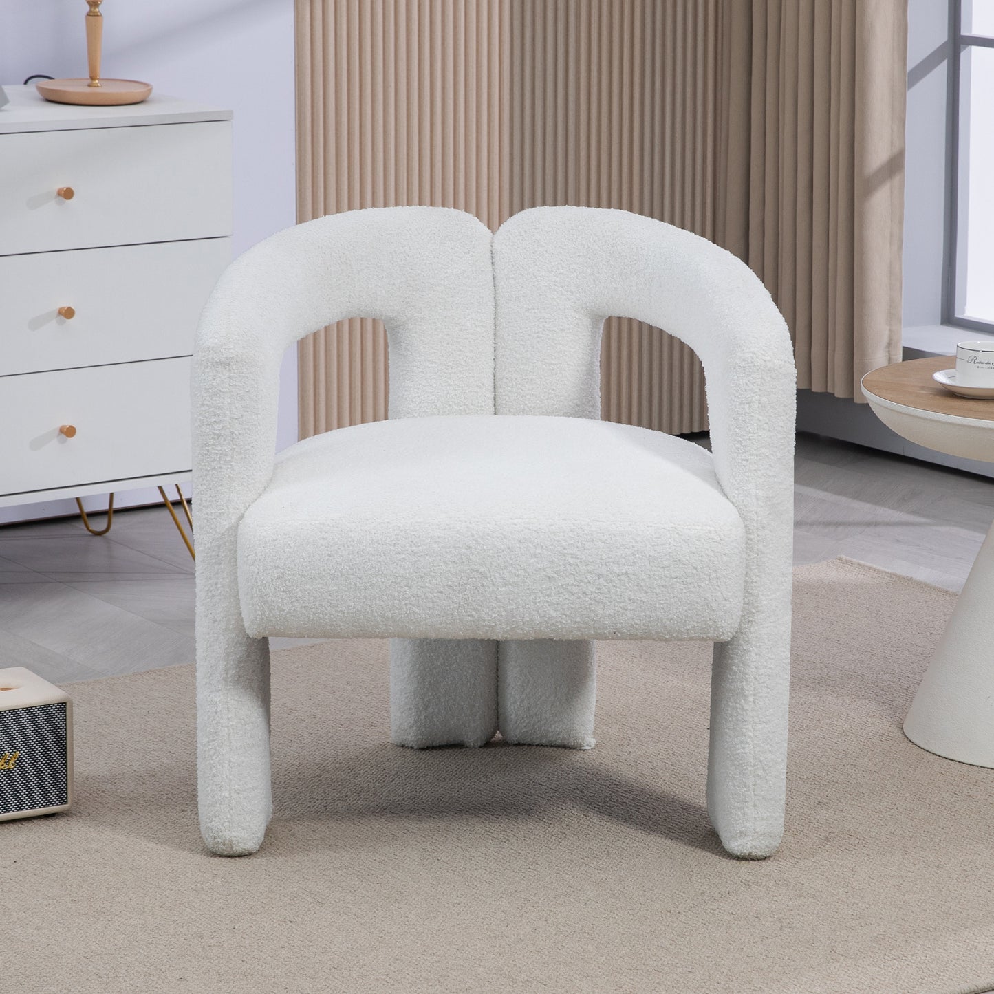 Chaise de salle à manger design moderne en tissu Teddy, dossier ouvert, fauteuil de cuisine moderne pour salle à manger (BEIGE)