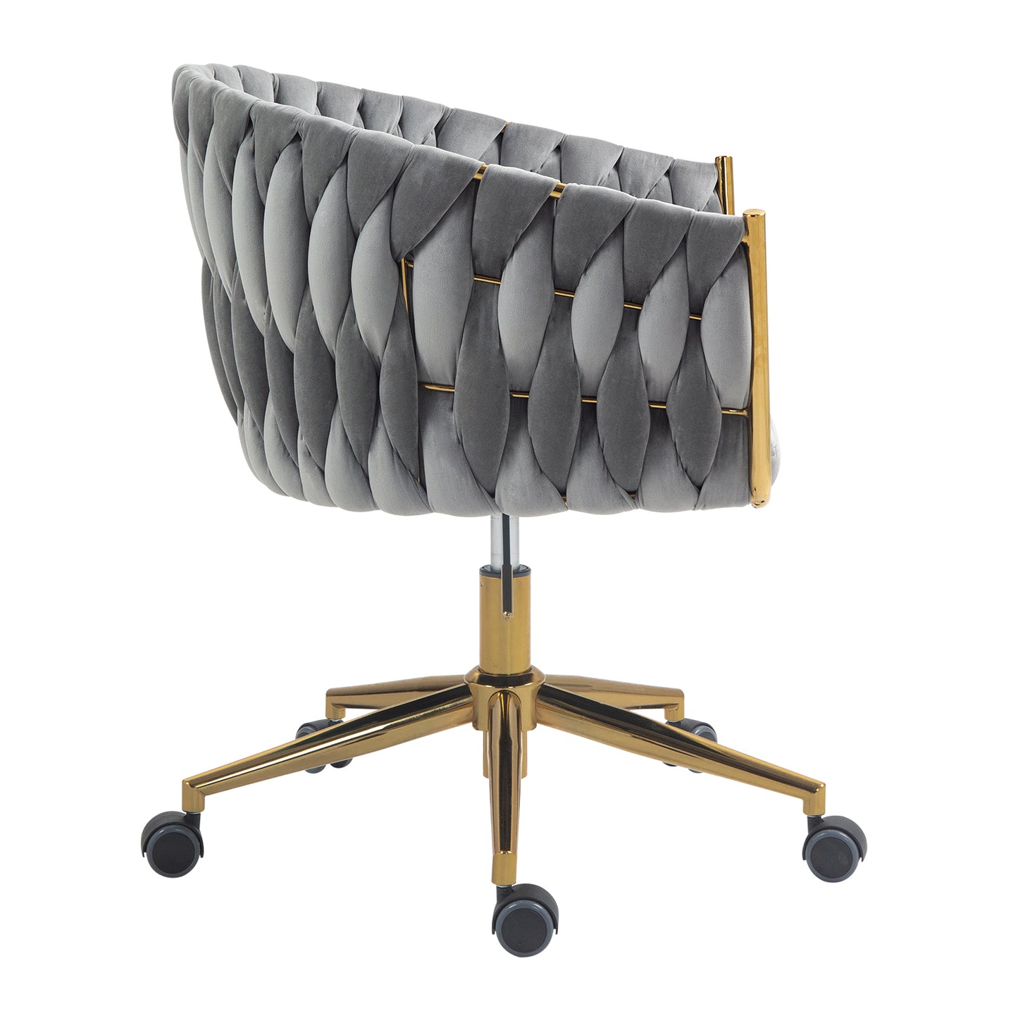 Design moderne, le dossier est une chaise de bureau tissée à la main, des chaises de coiffeuse avec roulettes, réglable en hauteur, pivotant à 360° pour la chambre à coucher, le salon (GRIS)