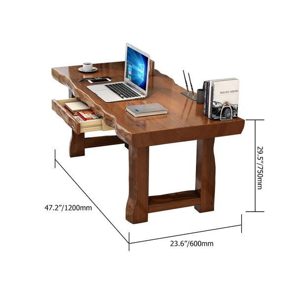 47"/59.1"/71" Rustic Executive Office Desk with Drawer Pine Wood Desk