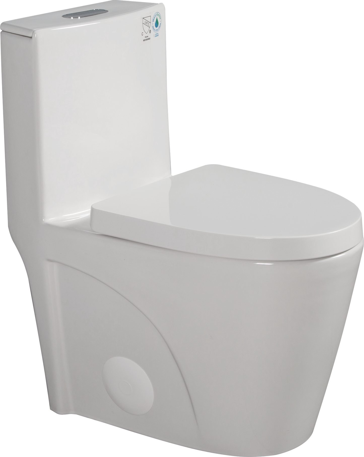 High-Efficiency 1.1/1.6 GPF Dual Flush One-Piece Toilet – Elongated Bowl with Soft Close Seat in Glossy White