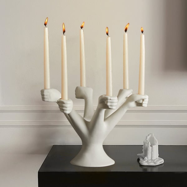 Postmodern 6 Arm Large White Ceramic Candelabra Candle Holder Creative Torchbearer Decor