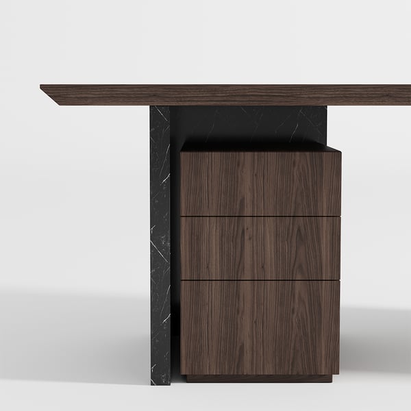 Modern Wooden Desk Walnut Home Office Desk with Filing Cabinet