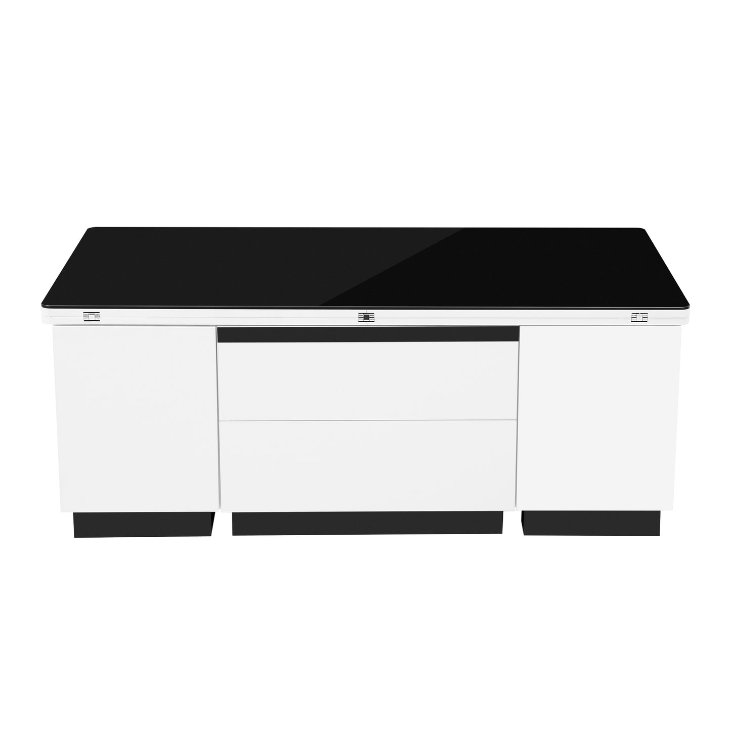 Modern White Lift Top Glass Coffee Table with Drawers & Storage Multifunction Table