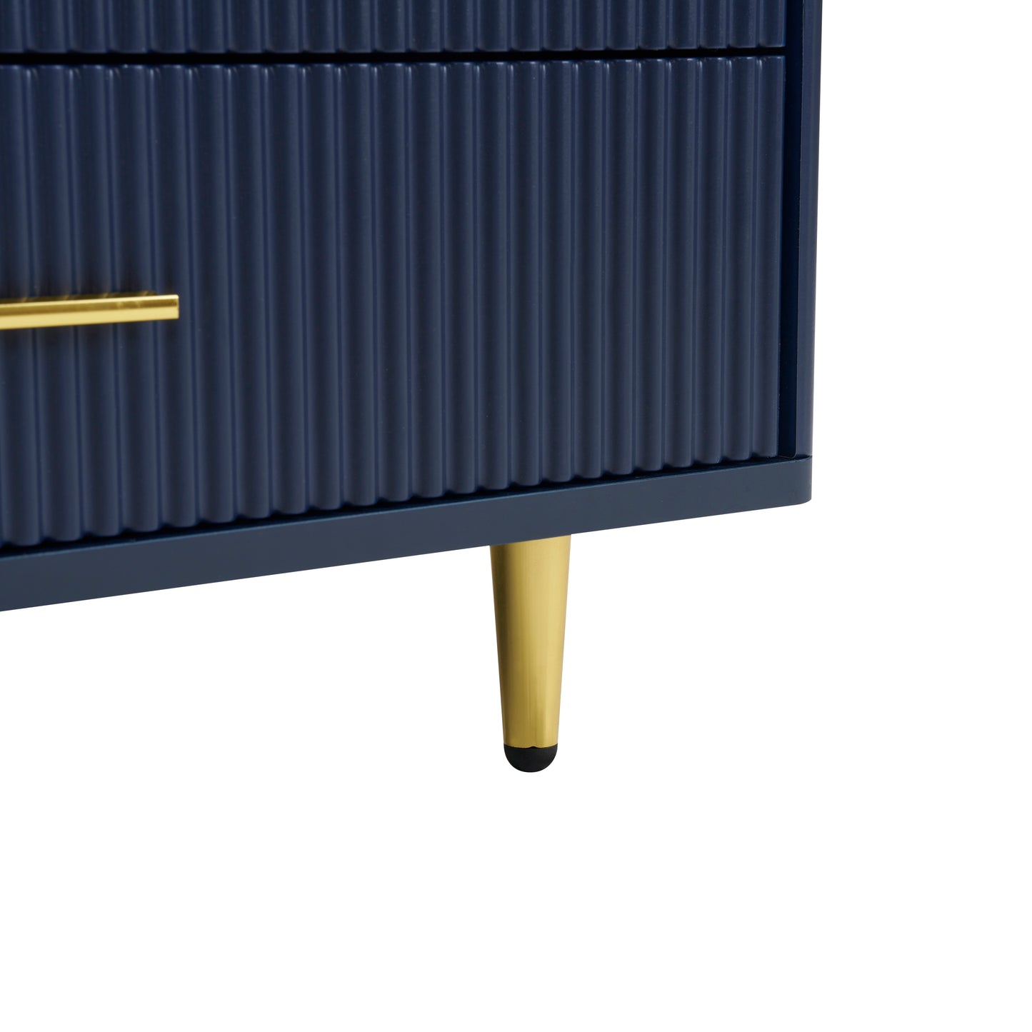 Modern Navy Blue Coffee Table with 2 Glass Door Storage, 4 Drawers, Gold Metal Legs, and Multi-Color Lighting in 47.2''