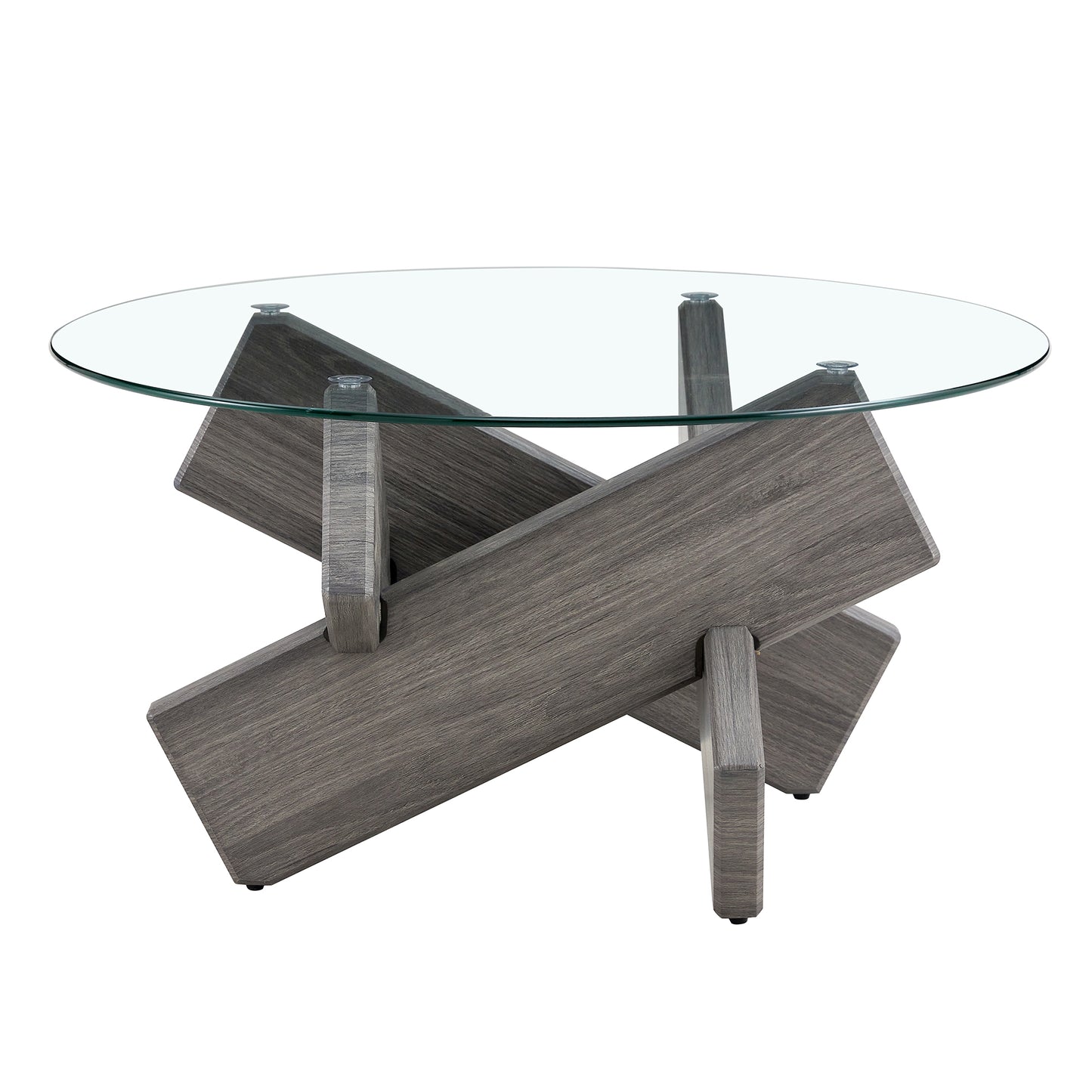 Contemporary Round Coffee Table with Tempered Glass Top - 33.4" Design, Suitable for Living and Dining Areas