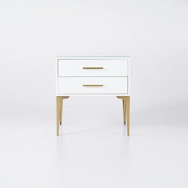 Modern White Nightstand Glossy 2-Drawer Classic Bedside Cabinet High Legs