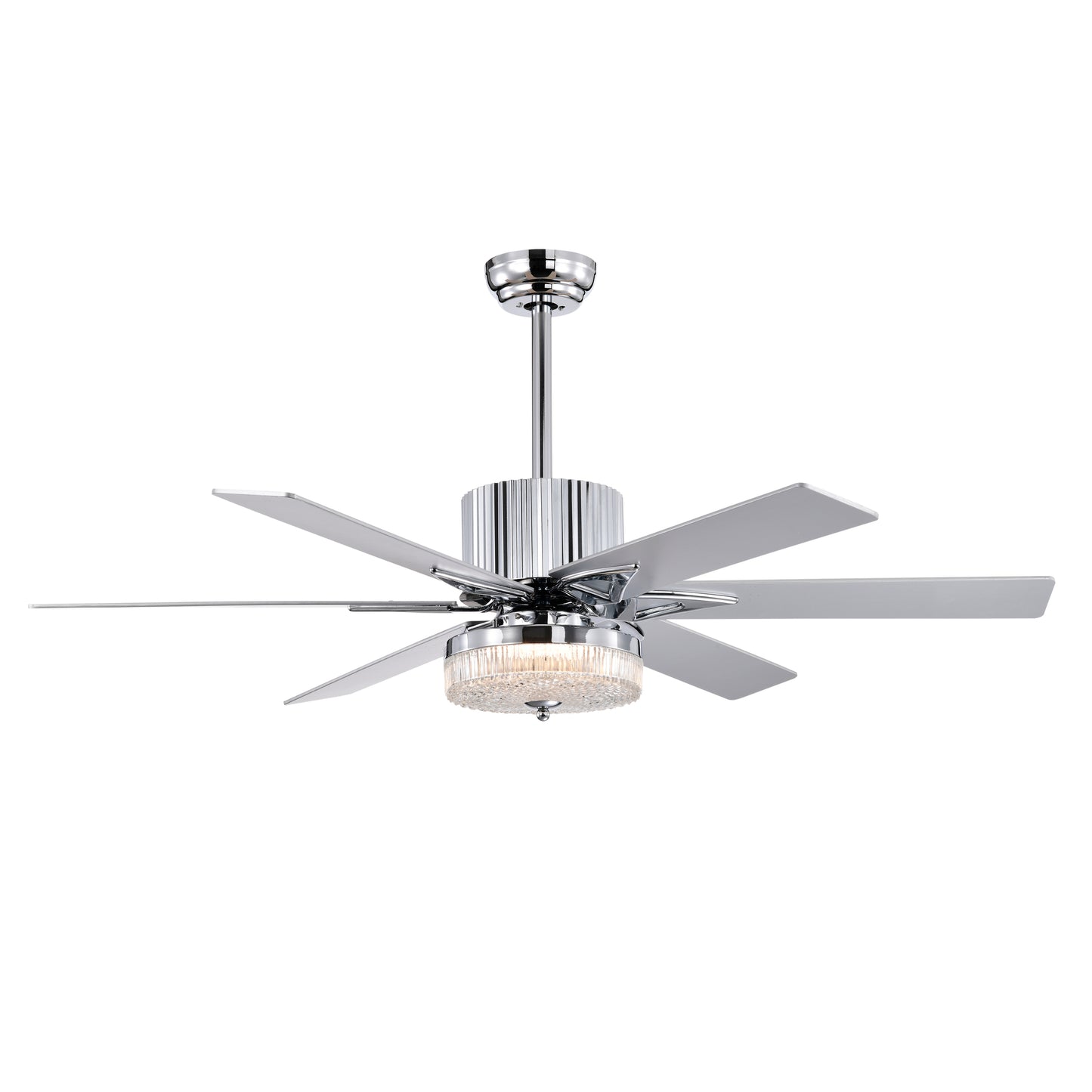 52" Modern Ceiling Fan with Remote - Chrome Finish, Wood Blades, LED Light for Living Room