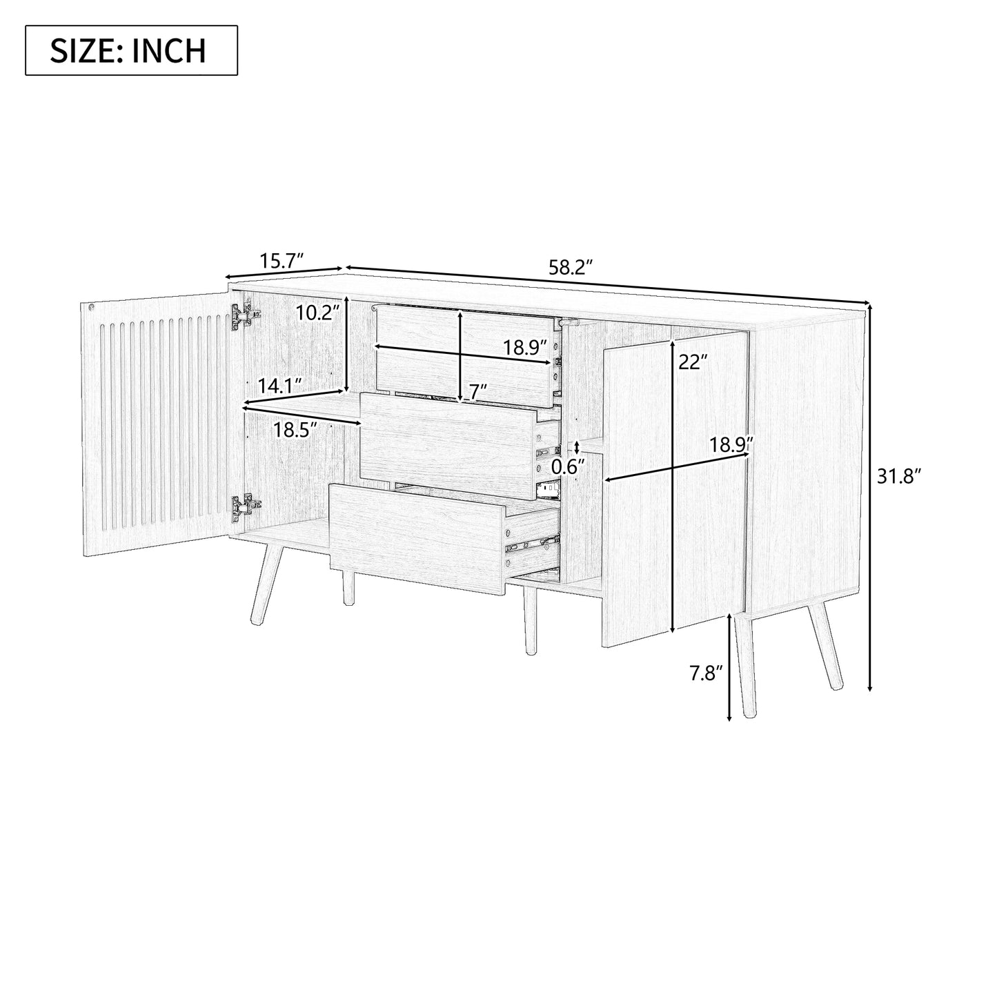 U_Style Modern Cabinet with 2 Doors and 3 Drawers, Suitable for Living Rooms, Studies, and Entrances.