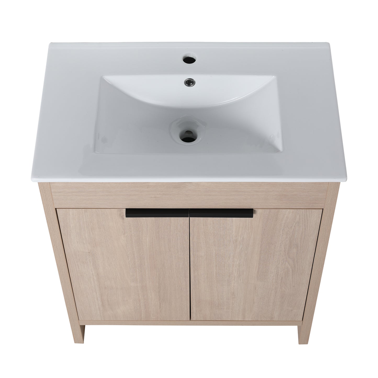 Meuble-lavabo autoportant de 30 pouces avec lavabo en céramique blanche et 2 portes d'armoire à fermeture en douceur (BVB02430PLO-BL9075B)=W999S00063