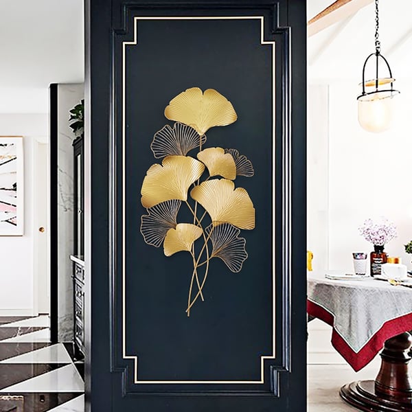 2 Pieces Modern Metal Ginkgo Leaves Wall Decor For Living Room Home Hanging Art in Gold