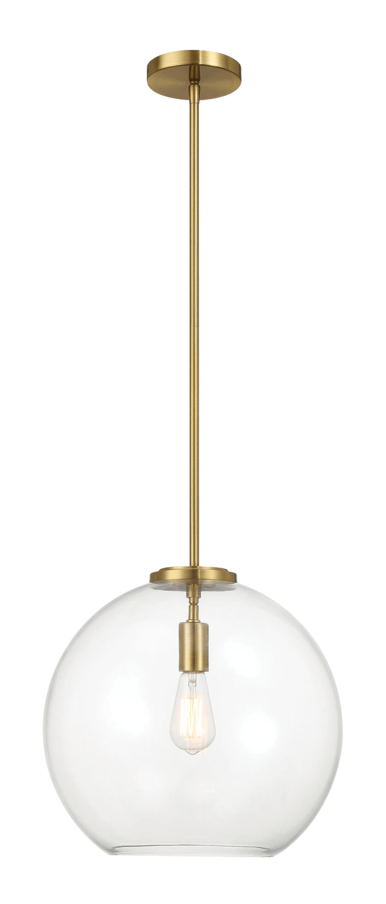 Gleam Single Light Pendant Lamp With Clear Globe Glass - Satin Brass