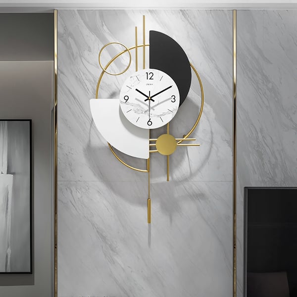 Horloge murale 3D en métal muet avec pendule doré, décor rond moderne, Art salon chambre à coucher