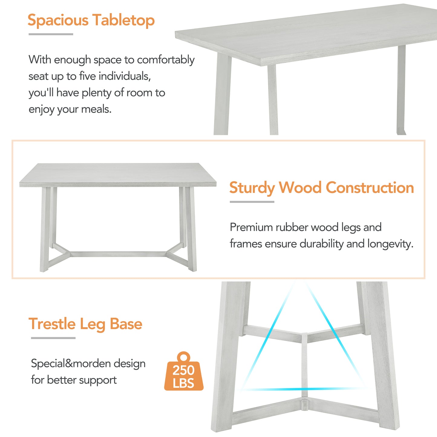 TOPMAX Farmhouse Ensemble de table de salle à manger en bois 6 pièces avec 4 chaises et banc rembourrés Gris