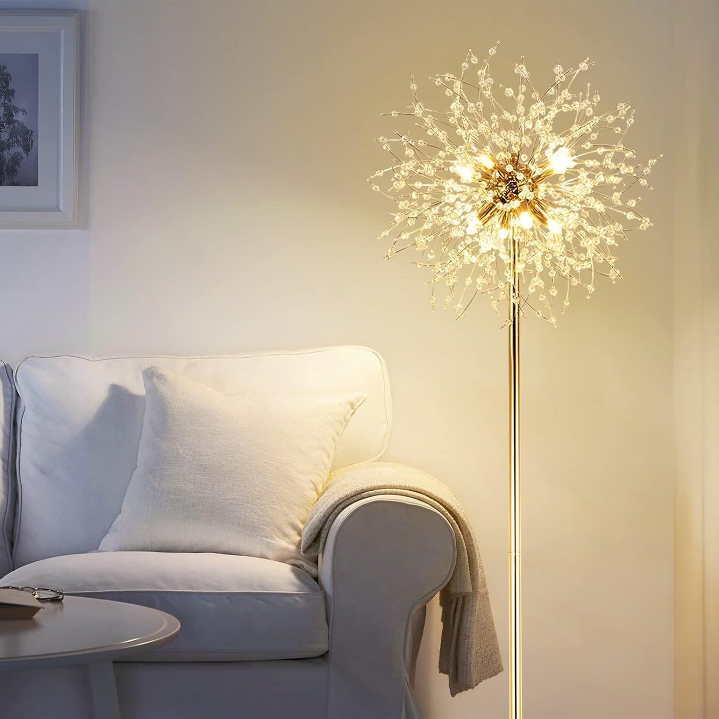 69" Modern Crystal Floor Lamp with K9 Crystal & LED - Stylish Gold Finish, Foot Switch for Living Room & Bedroom