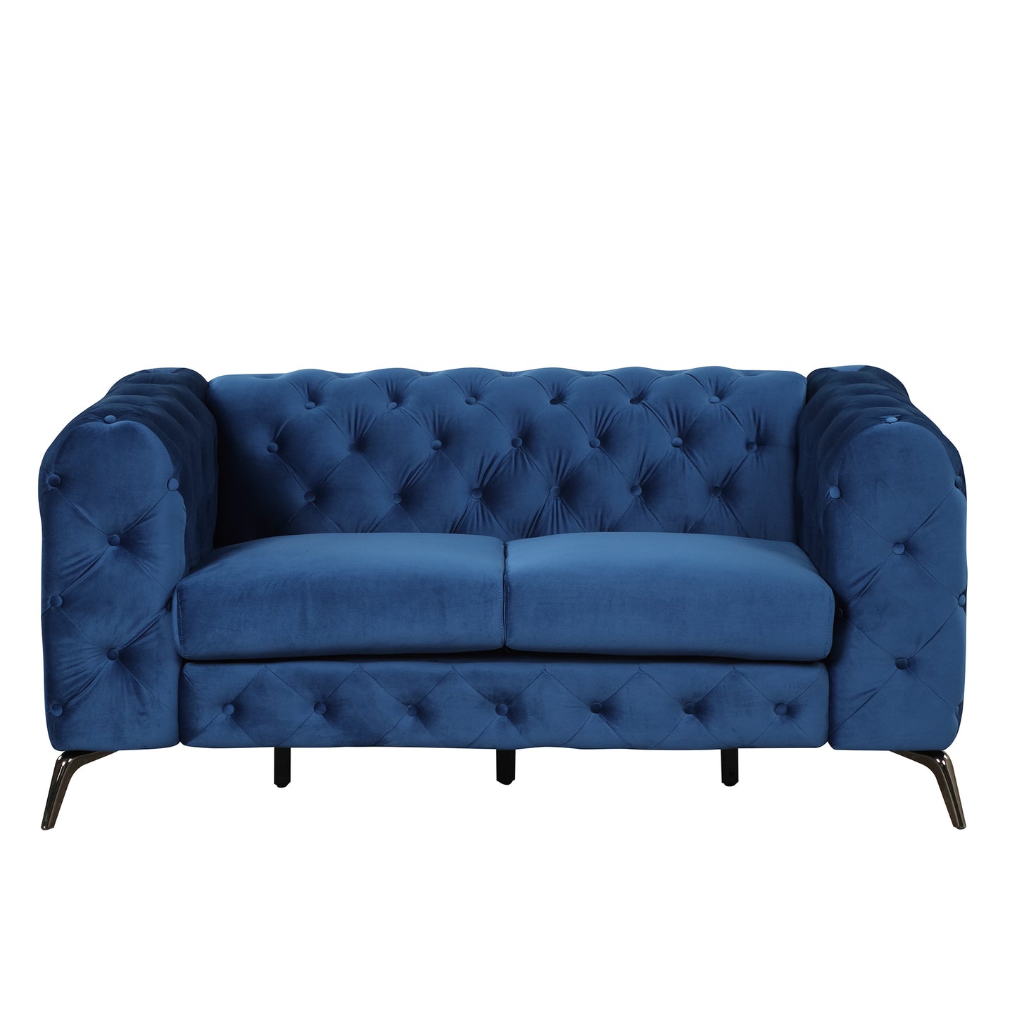 Modern 3-Piece Sofa Sets with Sturdy Metal Legs,Velvet Upholstered Couches Sets Including Three Seat Sofa, Loveseat and Single Chair for Living Room Furniture Set,Blue