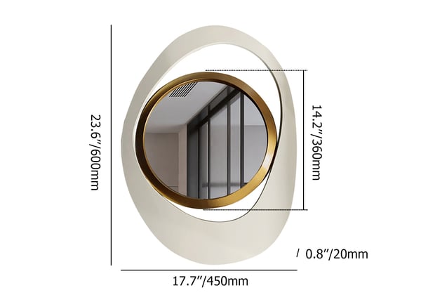 Grand miroir mural moderne à géométrie abstraite blanc et or de 23,6 pouces, décoration de salon et de chambre à coucher