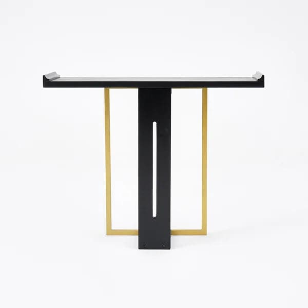 39" Narrow Console Table for Entryway Foyer Black Solid Wood & Gold Metal in Large