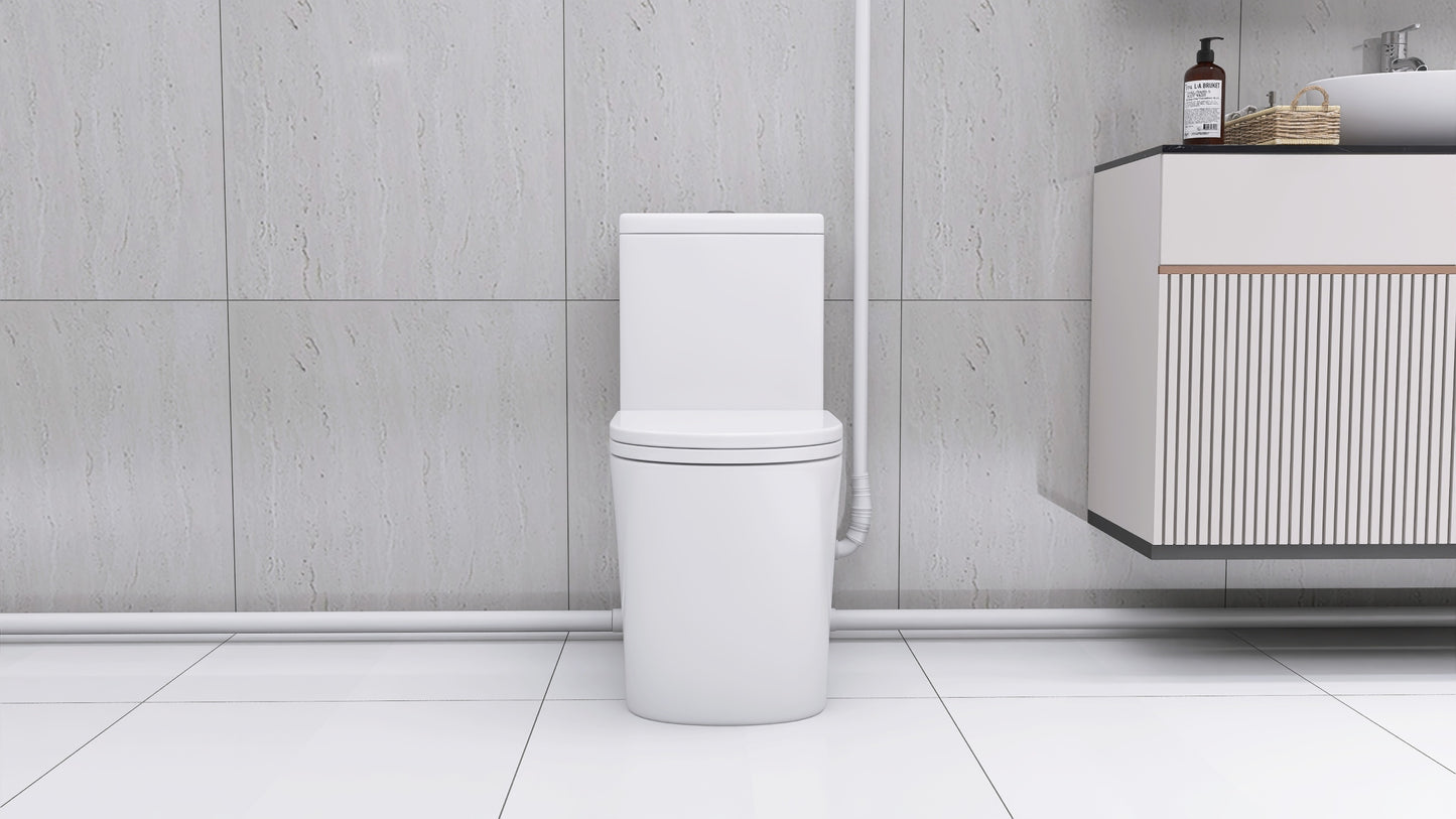 Upflush Toilet For Basement, 600W Macerating Toilet System With Powerful Dual Flush, Elongated 17.25 ADA Comfort, Soft-Close Seat, 3 Water Inlets Connect to Sink, Shower, White