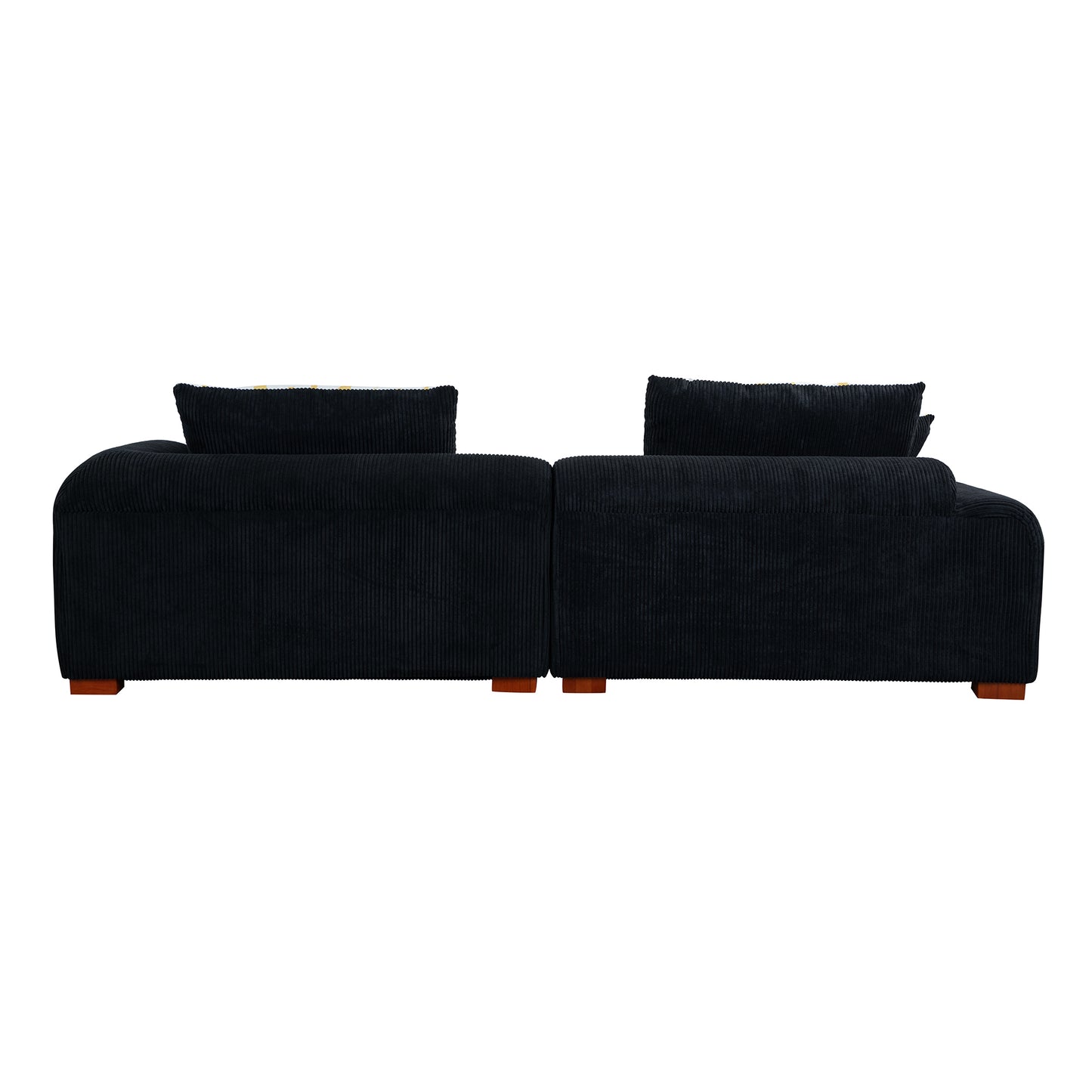 103.9" Modern Couch Corduroy Fabric Comfy Sofa with Rubber Wood Legs, 4 Pillows for Living Room, Bedroom, Office, Black