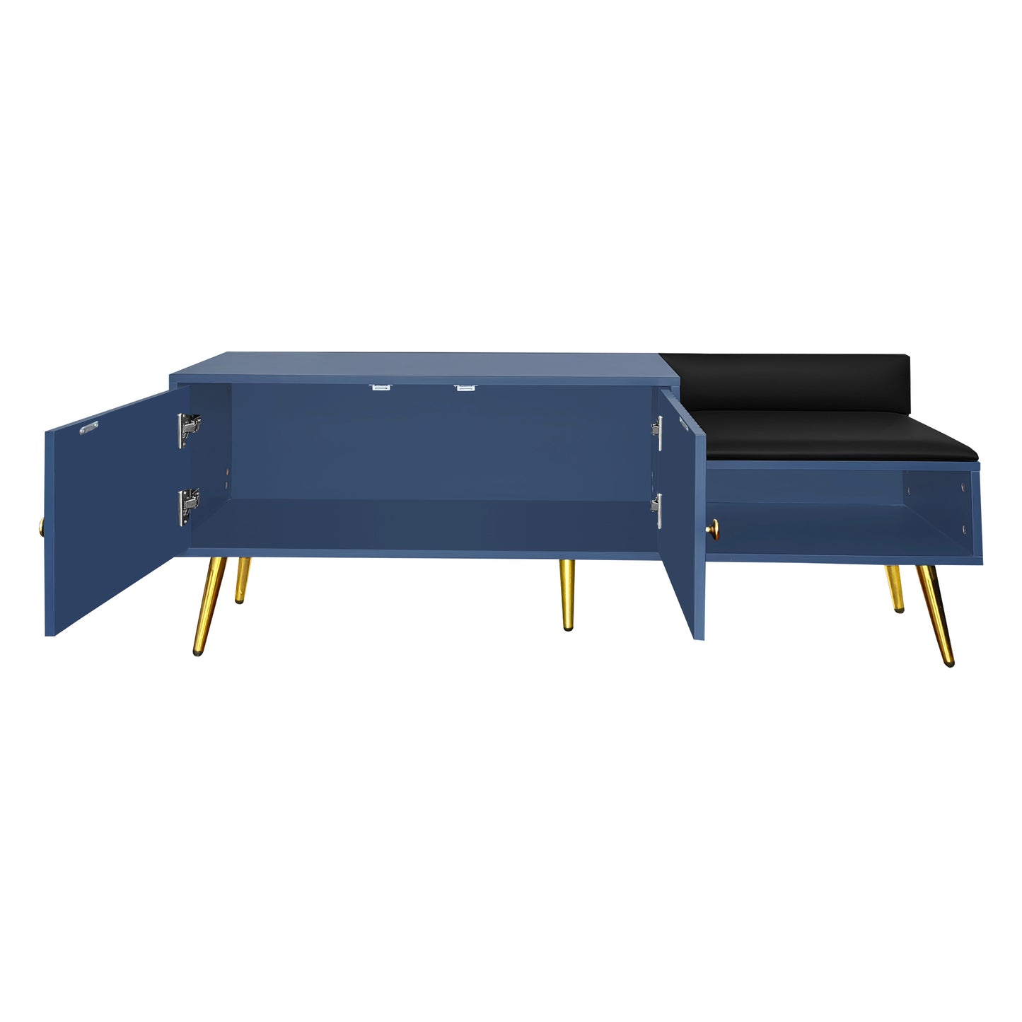 TREXM Modern Shoe Storage Bench with Hidden Storage and Upholstered Cushions for Bedside, Living Room and Entryway (Navy)