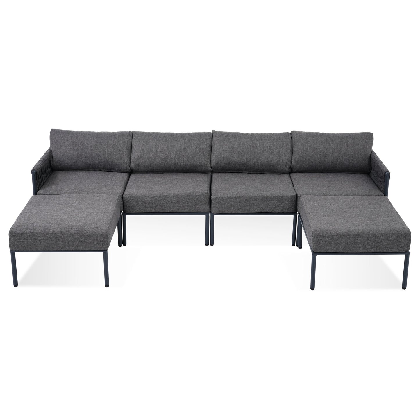 GO Ensemble de meubles de patio en aluminium 6 pièces, ensemble de conversation d'extérieur moderne en métal, canapé sectionnel avec coussins amovibles en oléfine très épais, coussin de 5,9 po, gris